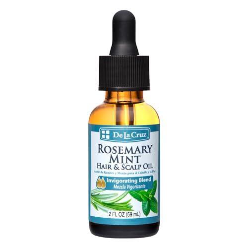 De La Cruz Rosemary Mint Hair Oil by Pasteur Pharmacy, nourishing blend with castor oil for scalp and hair health, 2 fl oz