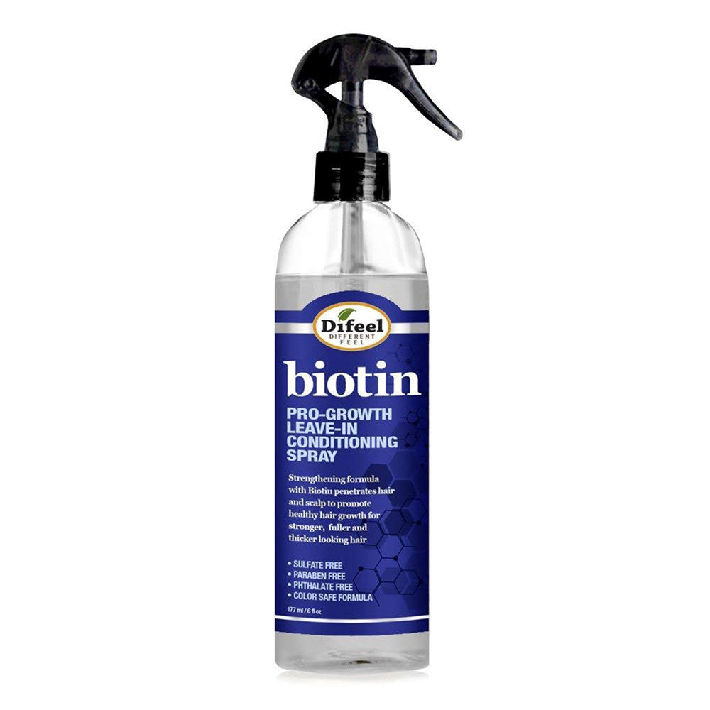 Difeel Pro-Growth Biotin Leave-In Conditioning Spray in 6 oz bottle, hair care product for strengthening and nourishing hair