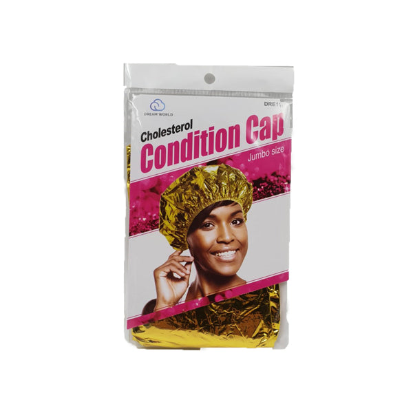 Dream World Cholesterol Condition Cap Jumbo Size by Pasteur Pharmacy, gold hair care treatment cap shown on white background.