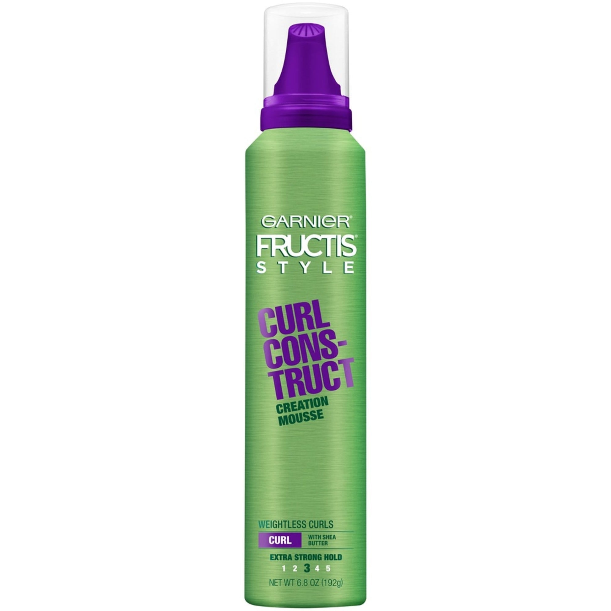 Garnier Fructis Curl Construct Mousse in a 6.8 oz bottle, used for defining and holding curly hair.