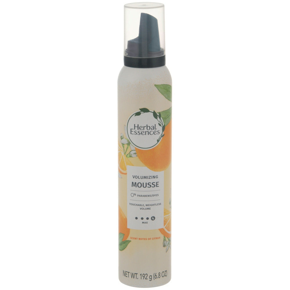 Herbal Essences Max Volumizing Mousse with Citrus scent in a 6.8 oz bottle, providing lift and fullness for hair.