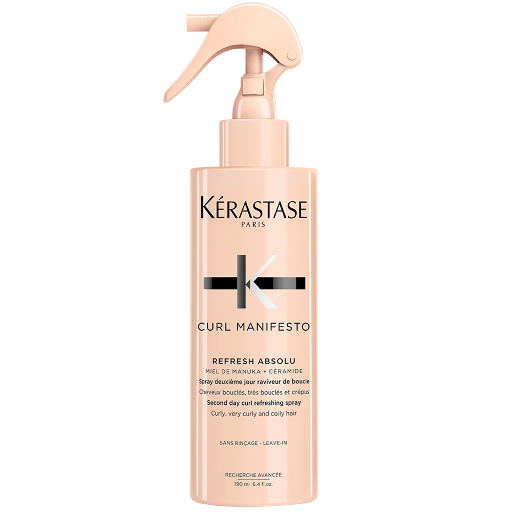 Kerastase Curl Manifesto Refresh Absolu refreshing spray for curly hair in 190ml bottle, natural hair care product.