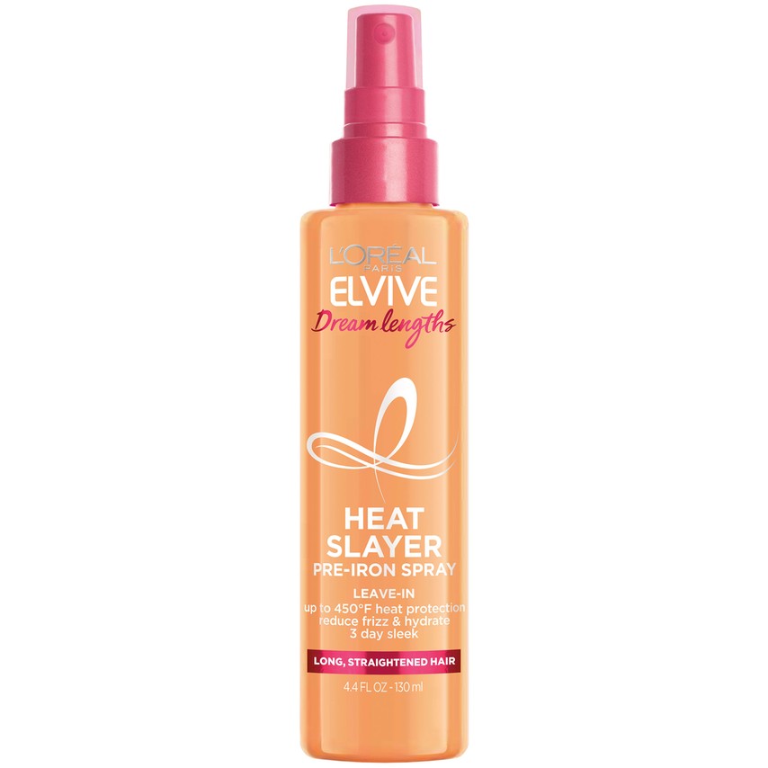 L'Oreal Paris Elvive Dream Lengths Heat Slayer Pre-Iron Spray leave-in hair care spray in 4.4oz bottle, for damaged or long hair