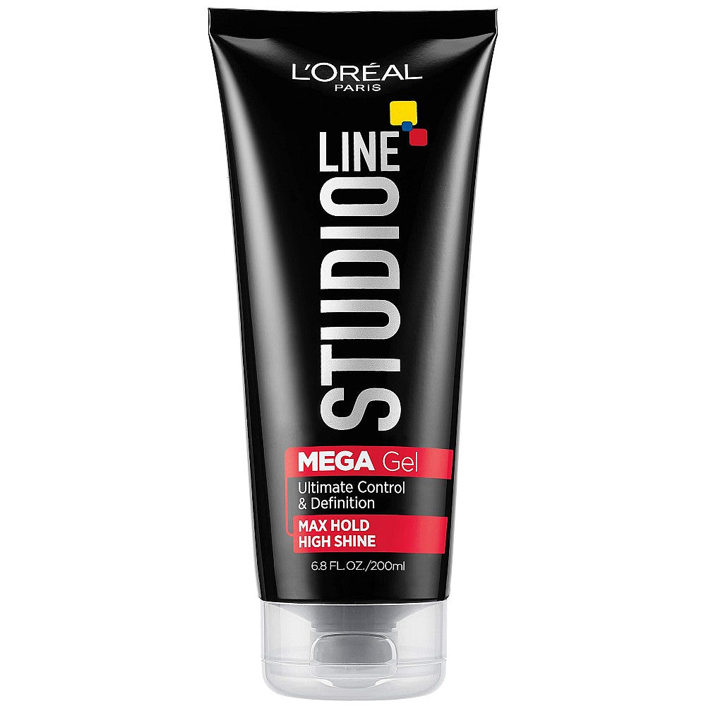L'Oreal Studio Line Mega Gel with maximum hold, 6.8 fl oz, hair styling gel for strong, long-lasting control.