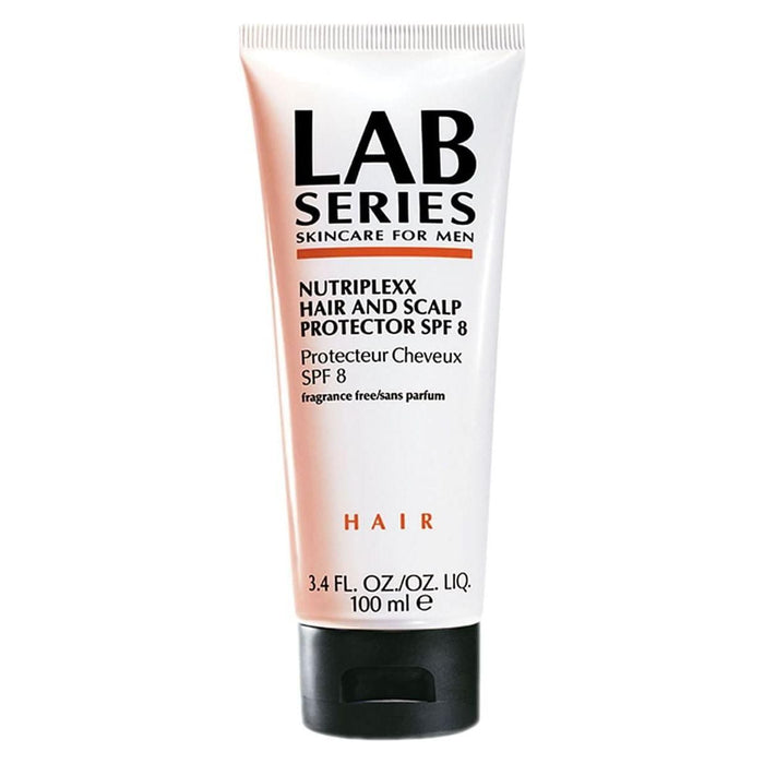 Lab Series Nutriplexx Hair and Scalp Protector SPF 8, 3.4 oz, in a white bottle with a pump, designed for hair and scalp protection.
