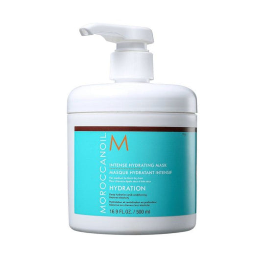 Moroccanoil Intense Hydrating Mask in a 500mL jar with pump for deep moisturizing hair care.