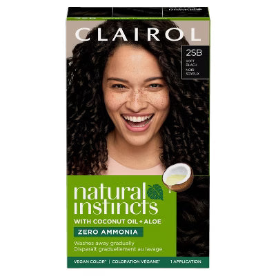 Clairol Natural Instincts Demi-Permanent Hair Color Cream Kit in Brown, hair care product with application instructions visible