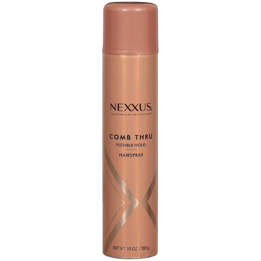 Nexxus Comb Thru Natural Hold Design and Finishing Mist Hair Spray in a 10 oz bottle, designed for styling and finishing hair.