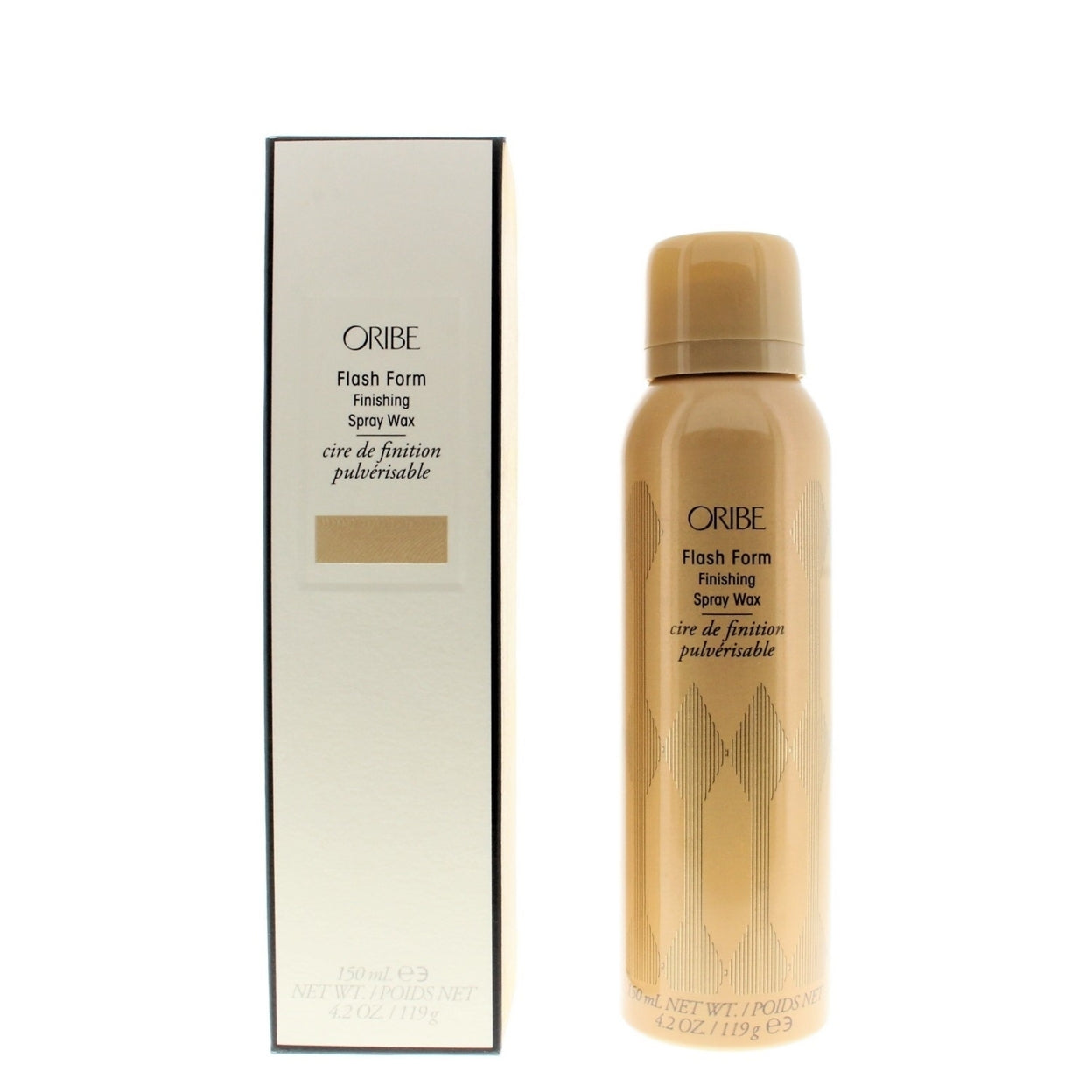Oribe Flash Form finishing spray wax for hair care, showing the sleek spray bottle with product label and nozzle.