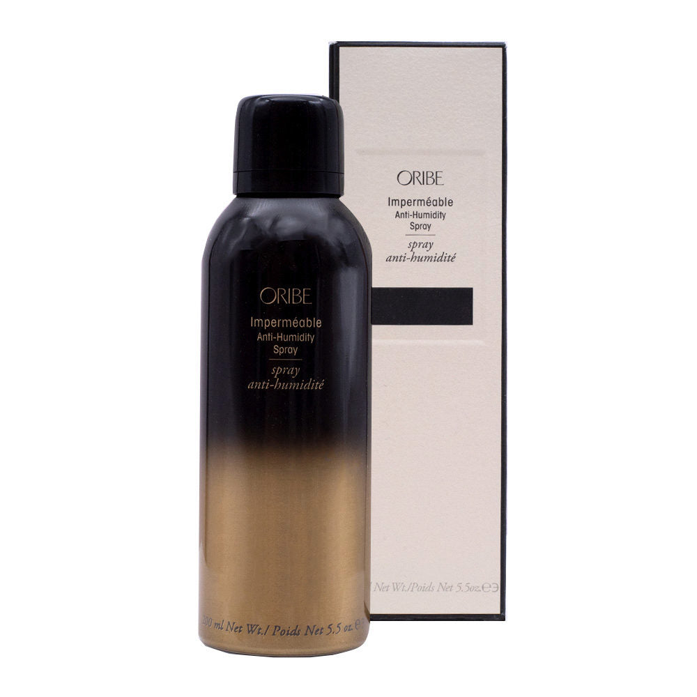 Oribe Impermeable Anti-Humidity Spray for hair, 5.5 oz, in a spray bottle, designed to protect hair from humidity and frizz