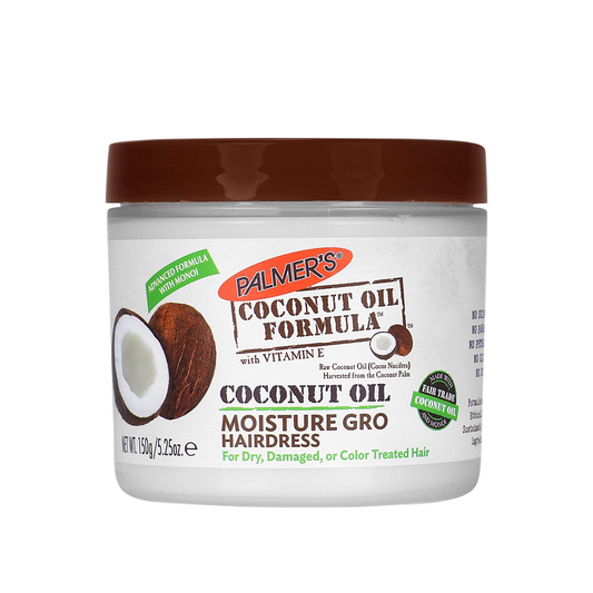 Palmer's Coconut Oil Formula Moisture Gro Hairdress jar, 5.25 oz, for nourishing hair care and moisture.