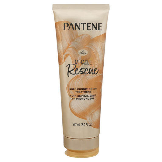 Pantene Miracle Rescue Deep Conditioning Hair Mask Treatment in 8 fl oz jar, for damaged hair repair and hydration.