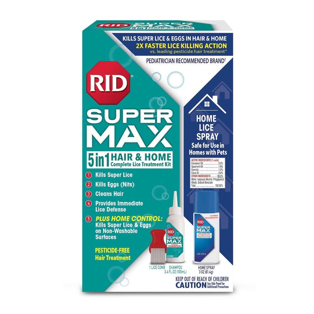 RID Super Max 5-in-1 Hair & Home Lice Treatment Kit by Pasteur Pharmacy, including tools for effective lice removal and hair care.