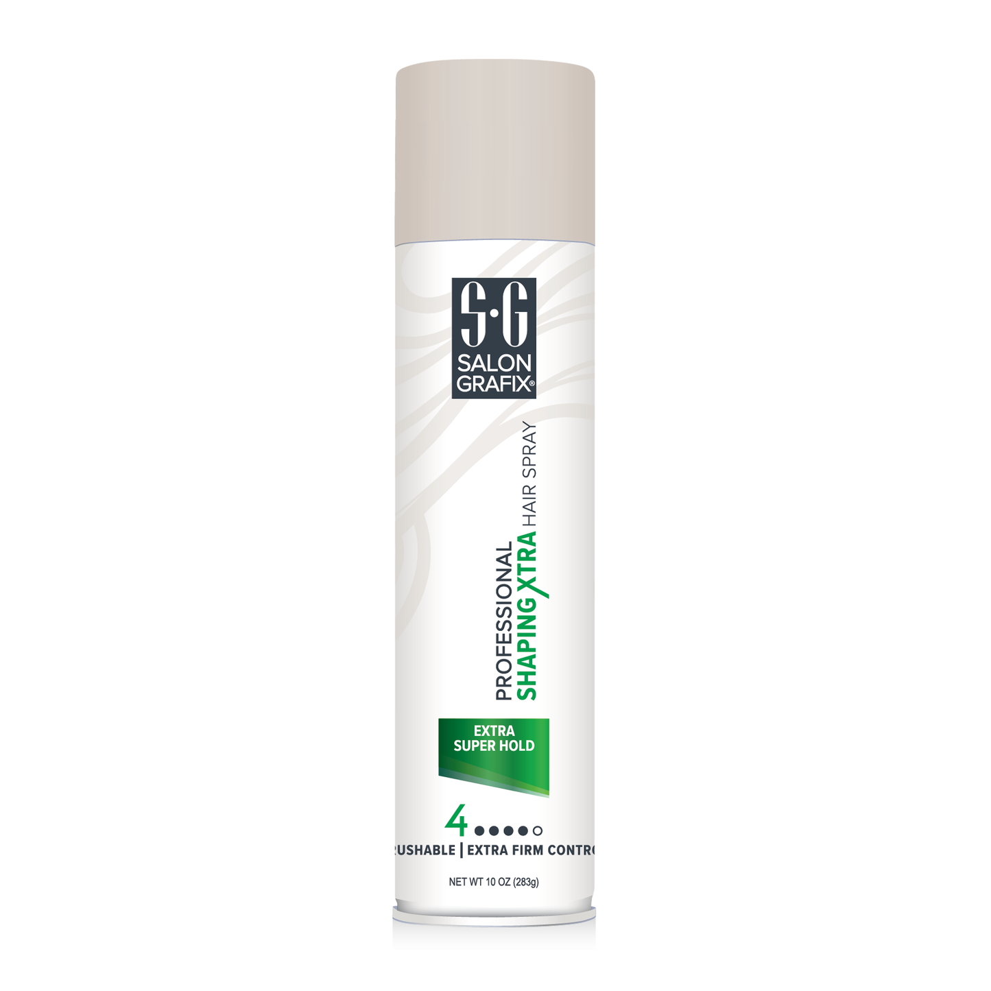 Salon Grafix Professional Shaping Hair Spray with extra super hold in a 10 oz bottle, used for strong, long-lasting hairstyle hold