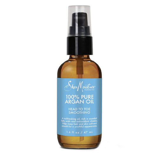 SheaMoisture 100% Pure Argan Oil bottle for hair care, 1.6 fl oz, natural argan oil for nourishing hair treatment