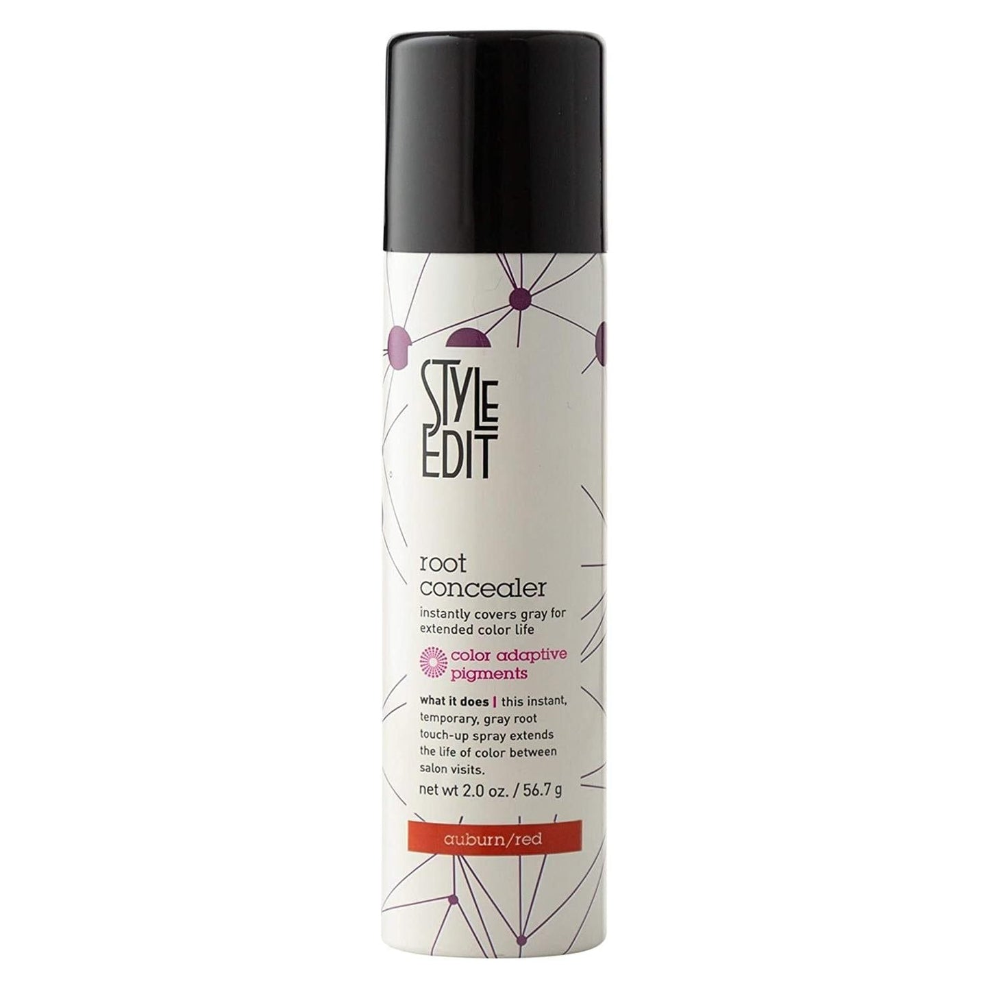 Auburn-Red Root Concealer Spray by Style Edit, 2 oz, hair care product for covering roots, with a spray bottle and product label visible.