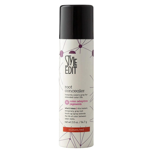 Auburn-Red Root Concealer Spray by Style Edit, 2 oz, hair care product for covering roots, with a spray bottle and product label visible.