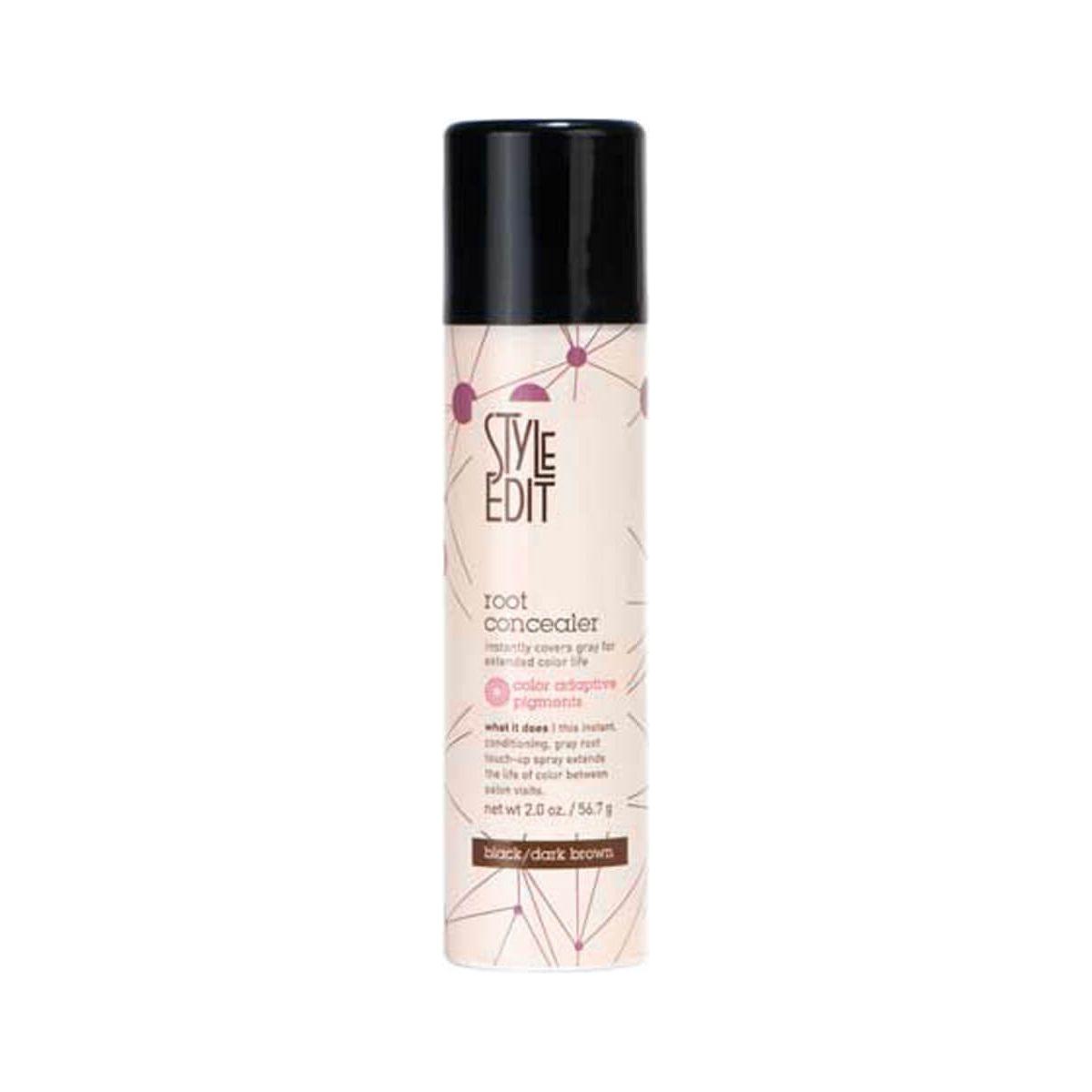 Black-Dark Brown Style Edit Root Concealer Spray by Pasteur Pharmacy, 2oz bottle for quick hair root touch-ups.