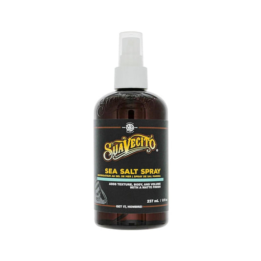 Suavecito Sea Salt Spray in an 8 oz pump bottle for textured, beachy hair, displayed on a plain background.