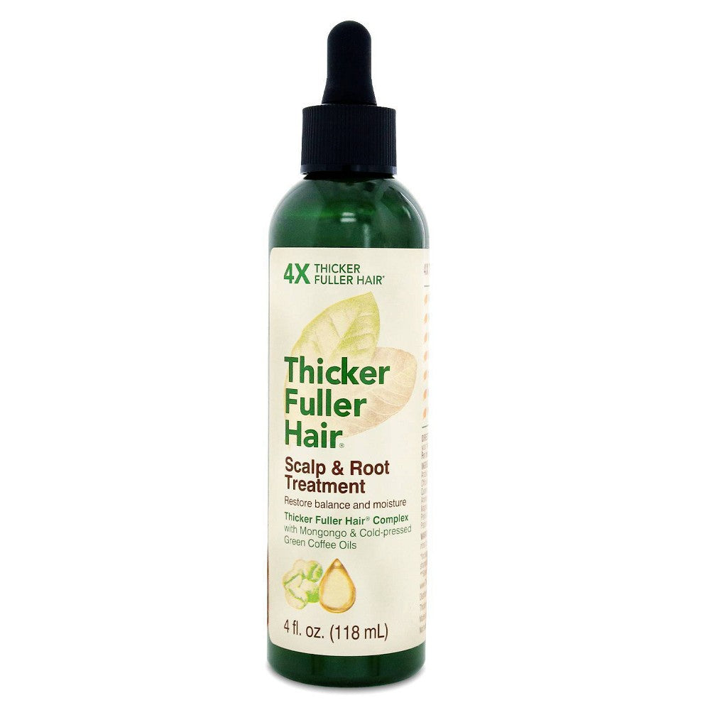 Pasteur Pharmacy Thicker Fuller Hair Scalp and Root Treatment in a 4 oz bottle showing the product and label.