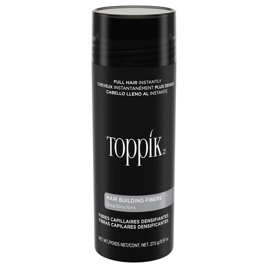 Gray Toppik Hair Building Fibers by Pasteur Pharmacy, 27.5g, natural hair thickening solution for thinning hair.