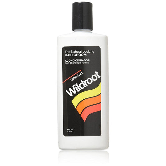 Wildroot Hair Groom Original Liquid in 8 oz bottle, hair care product by Pasteur Pharmacy with a clear liquid formula.