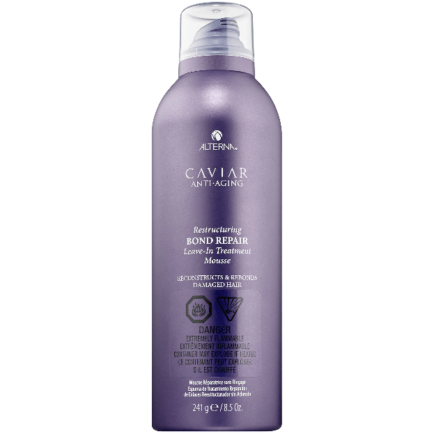 Alterna Caviar Anti-Aging Restructuring Bond Repair Leave-In Hair Treatment in an 8.5 oz bottle, designed to strengthen and repair hair.