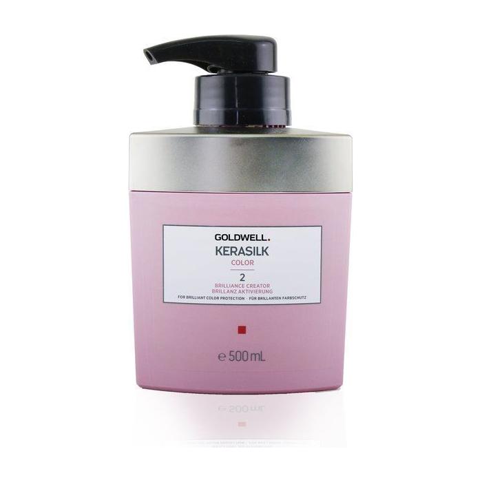 Goldwell Kerasilk Color Brilliance Creator hair care product in 16.9 oz bottle, featuring gold and silver packaging.