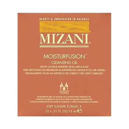Mizani Mois Turfusion Cleansing Oil hair care set with 12 bottles of 0.51 oz each, designed for scalp and hair cleansing.