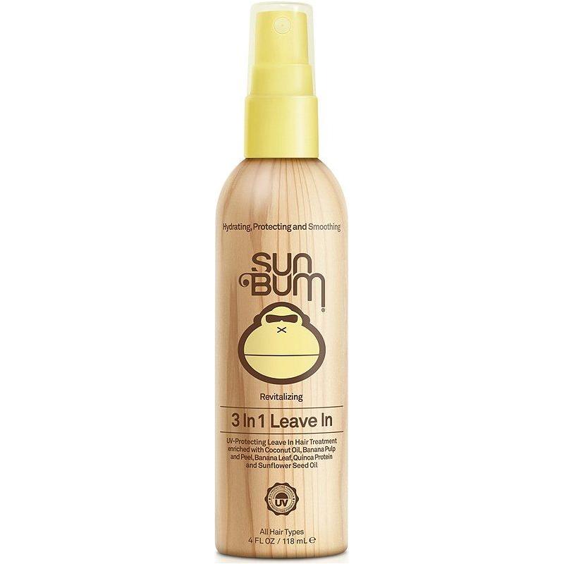 Sun Bum 3-in-1 Leave-In Hair Care Product in 4oz bottle, designed to hydrate, detangle, and protect hair.