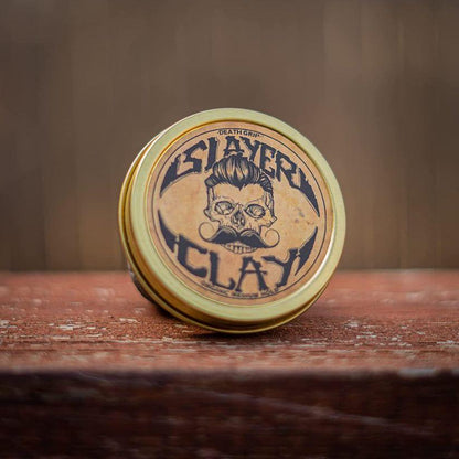 Death Grip Slayer Organic Hair Clay by Pasteur Pharmacy, medium hold styling product in 2 oz jar, ideal for textured hair.