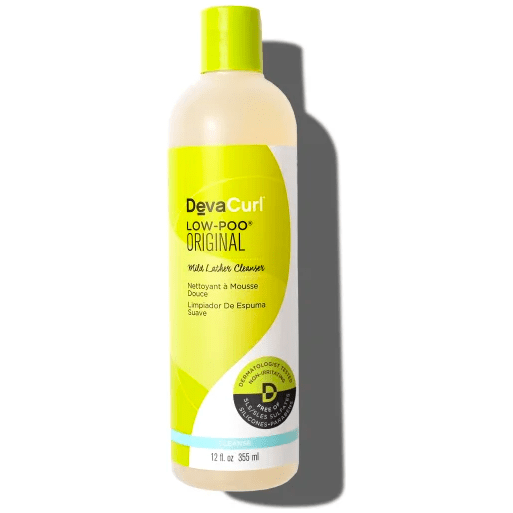 DevaCurl Low-Poo Original Mild Lather Hair Cleanser in 12 oz bottle, gentle sulfate-free shampoo for curly hair