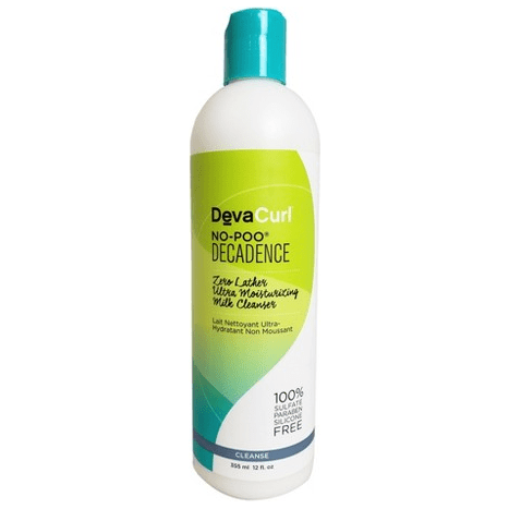 DevaCurl No-Poo Decadence Hair Cleanser 12 oz, gentle sulfate-free shampoo for curly hair, natural and nourishing.