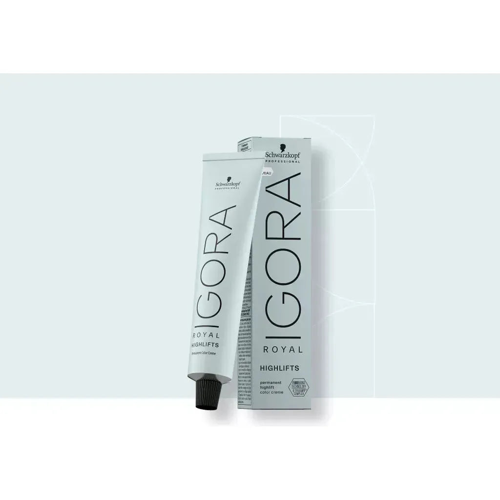 Schwarzkopf Professional Igora Royal Highlifts permanent hair color creme in shade 10, 2.1 oz tube, with color swatch on packaging