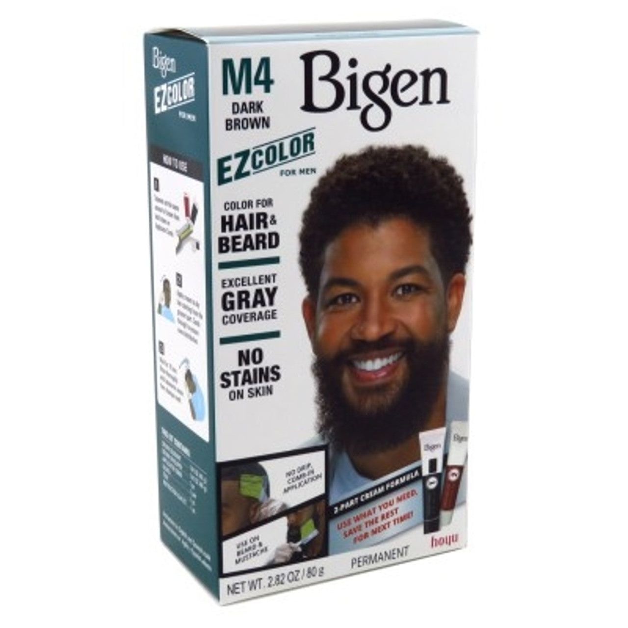 Bigen BL EZ Color for Men M4 Dark Brown hair color kit with applicator and hair dye products in box