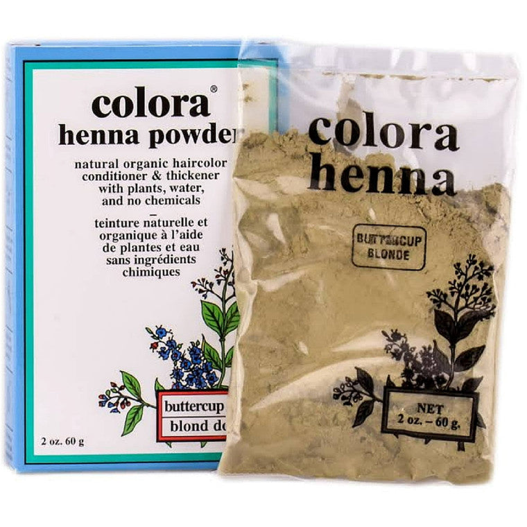 Pasteur Pharmacy Colora Henna Powder Hair Color in Buttercup Blonde, 2 oz, natural hair dye for vibrant blonde tones.