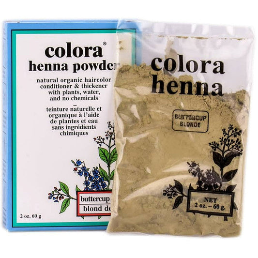 Pasteur Pharmacy Colora Henna Powder Hair Color in Buttercup Blonde, 2 oz, natural hair dye for vibrant blonde tones.