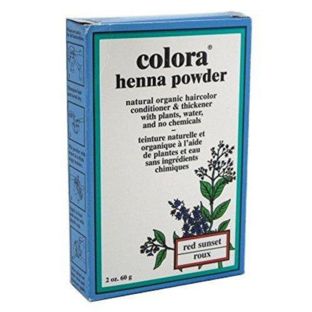 Red Sunset henna powder hair color by Pasteur Pharmacy in 2 oz package, natural hair dye for vibrant red hair.
