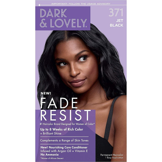 Dark & Lovely SoftSheen-Carson Fade Resist Jet Black hair color kit, conditioning hair dye for rich, long-lasting black hair.