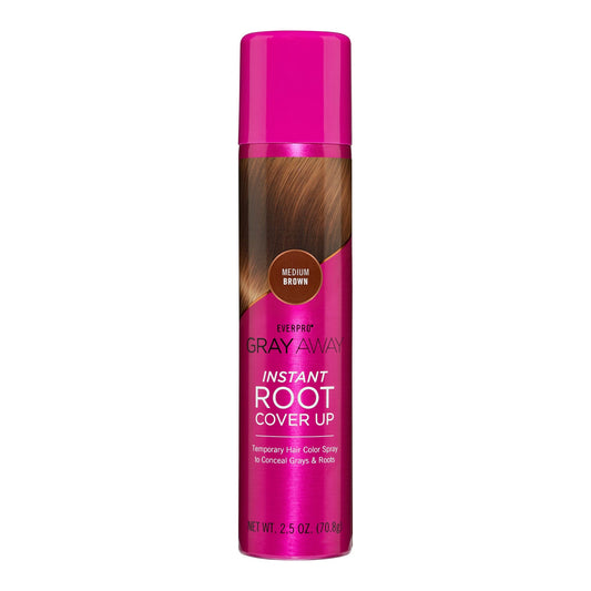 Everpro Gray Away instant root cover-up spray in medium brown, 70.8g, designed for quick hair color touch-ups.