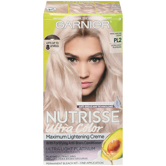Garnier Nutrisse Nourishing Hair Color Creme in PL2 Mascarpone, creamy hair dye tube for natural-looking hair color application