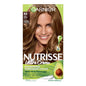 Garnier Nutrisse Nourishing Permanent Hair Color in shade 63 Light Golden Brown, showing the hair color tube and application process