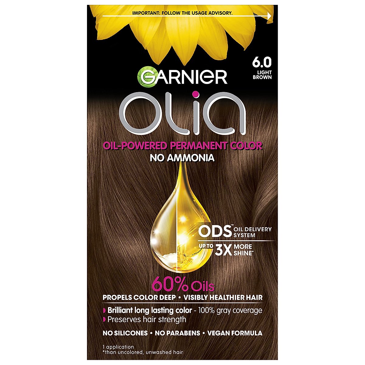 Garnier Olia Brilliant Color light brown hair color kit with professional-grade hair dye and applicator included