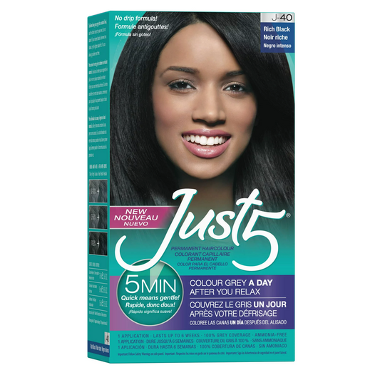 Just 5 Women's Minute Permanent Hair Color in Rich Black, a hair dye product with rich black shade from Pasteur Pharmacy.