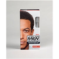 Just For Men AutoStop Foolproof Hair Color in Jet Black, 1.2 oz, featuring a hair dye bottle with black hair color product.