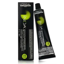 L'Oréal INOA High Resist hair color in 5.56 Light Mahogany Red Brown, 2.1 oz, showing the creamy dye in a tube.