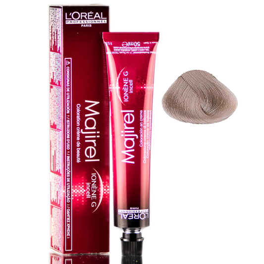 L'Oreal Majirel 9.12 Very Light Blonde Beige Violet hair color tube, 1.7 oz, featuring blonde and violet shades.