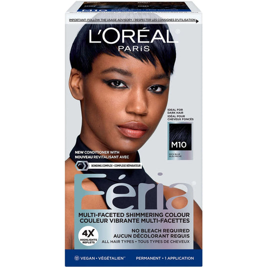 L'Oreal Paris Feria Hyper Platinum Hair Bleach in a box for advanced lightening, featuring professional hair color treatment.