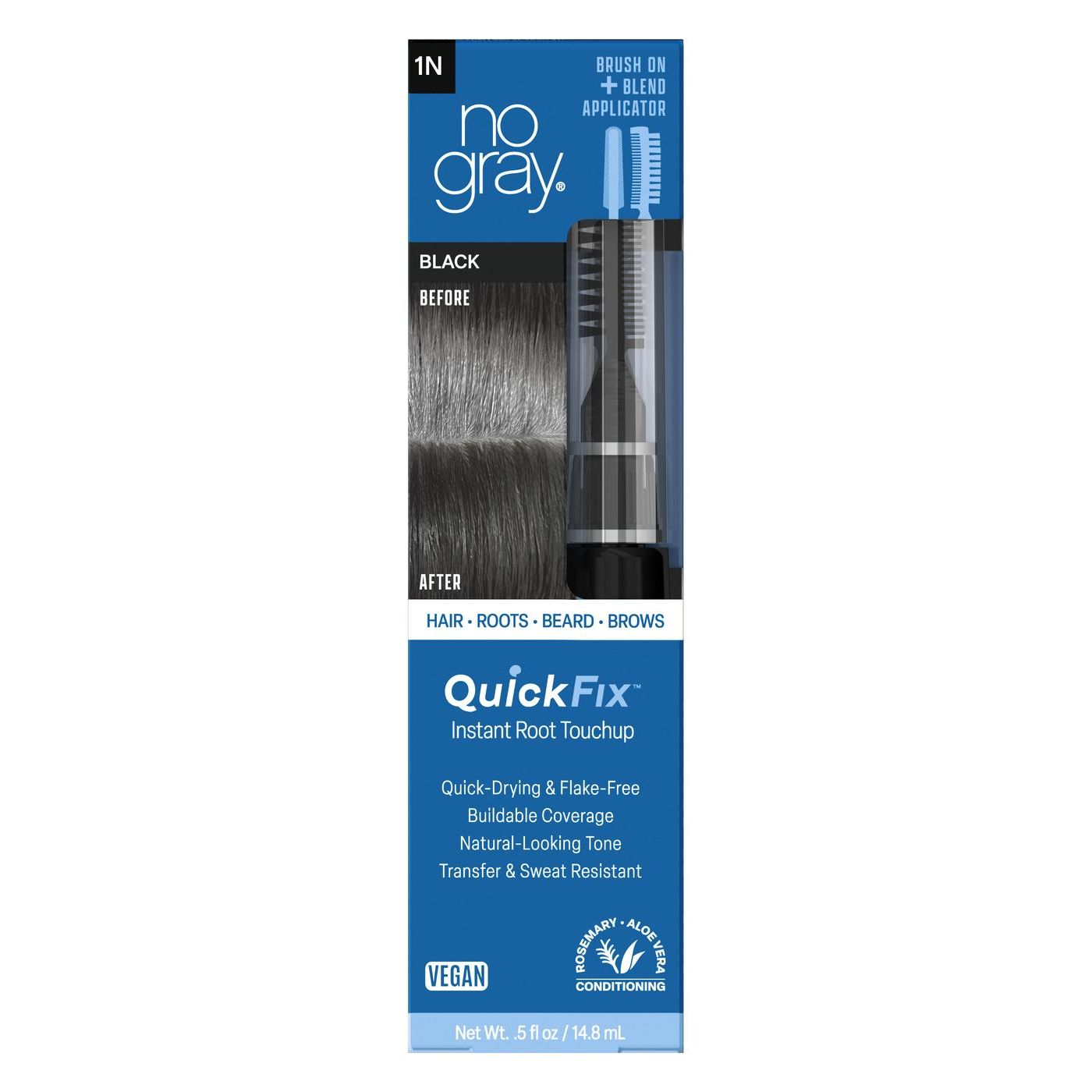 No Gray Quick Fix Bru Black hair color by Pasteur Pharmacy in 5 oz bottle, designed to instantly cover gray hair.