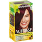 Garnier Nutrisse nourishing hair color creme in 42 Deep Burgundy, showing the hair dye tube and product packaging.